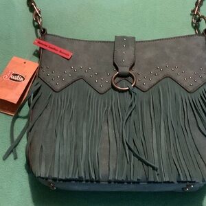 Justin Boots Women's Teal Fringe Shoulder Bag